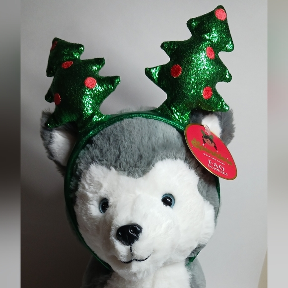 Plush Husky with Removable Tree Headband FAO Schwarz - Picture 2 of 5